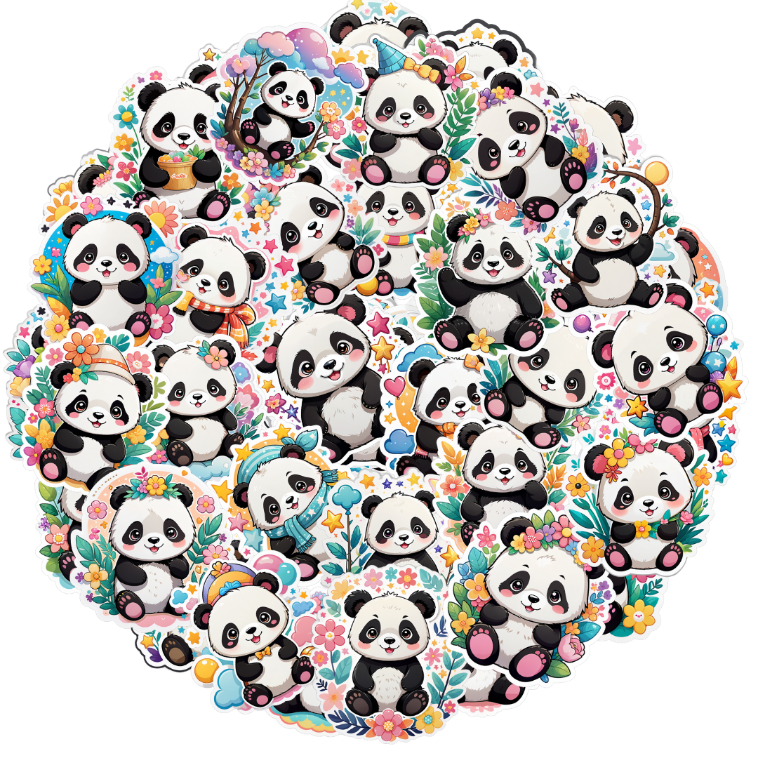 Cute Panda Stickers – Pack of 50 Waterproof Vinyl Stickers
