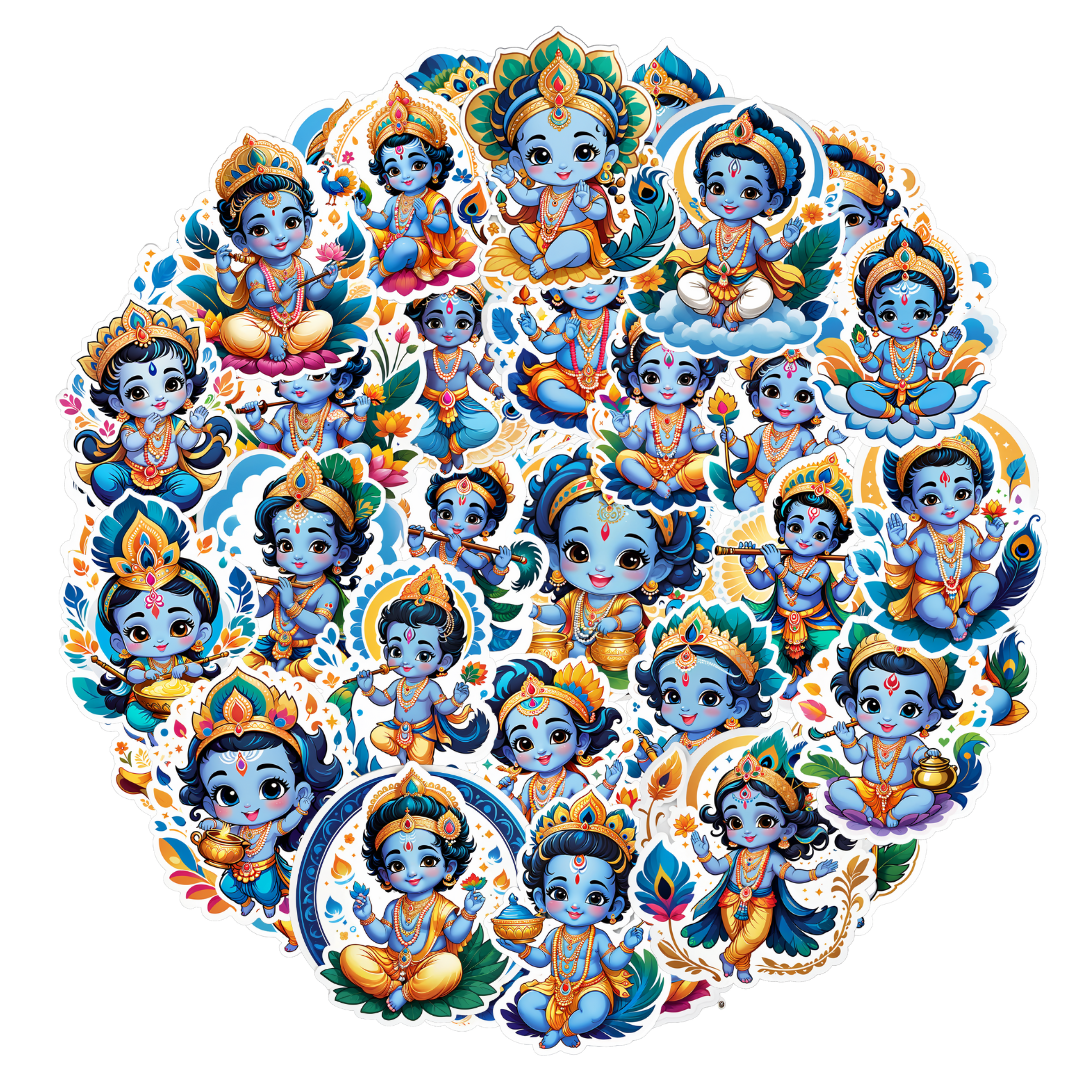 Cute Krishna Stickers – Pack of 50 Waterproof Vinyl Stickers