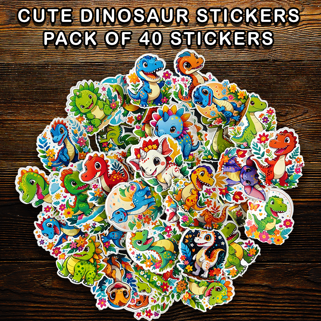Dinosaur Stickers | Pack of 40 | For Kids Teens | Use on Laptop, Guitar, Mobile Phone & Many More- Waterproof Stickers