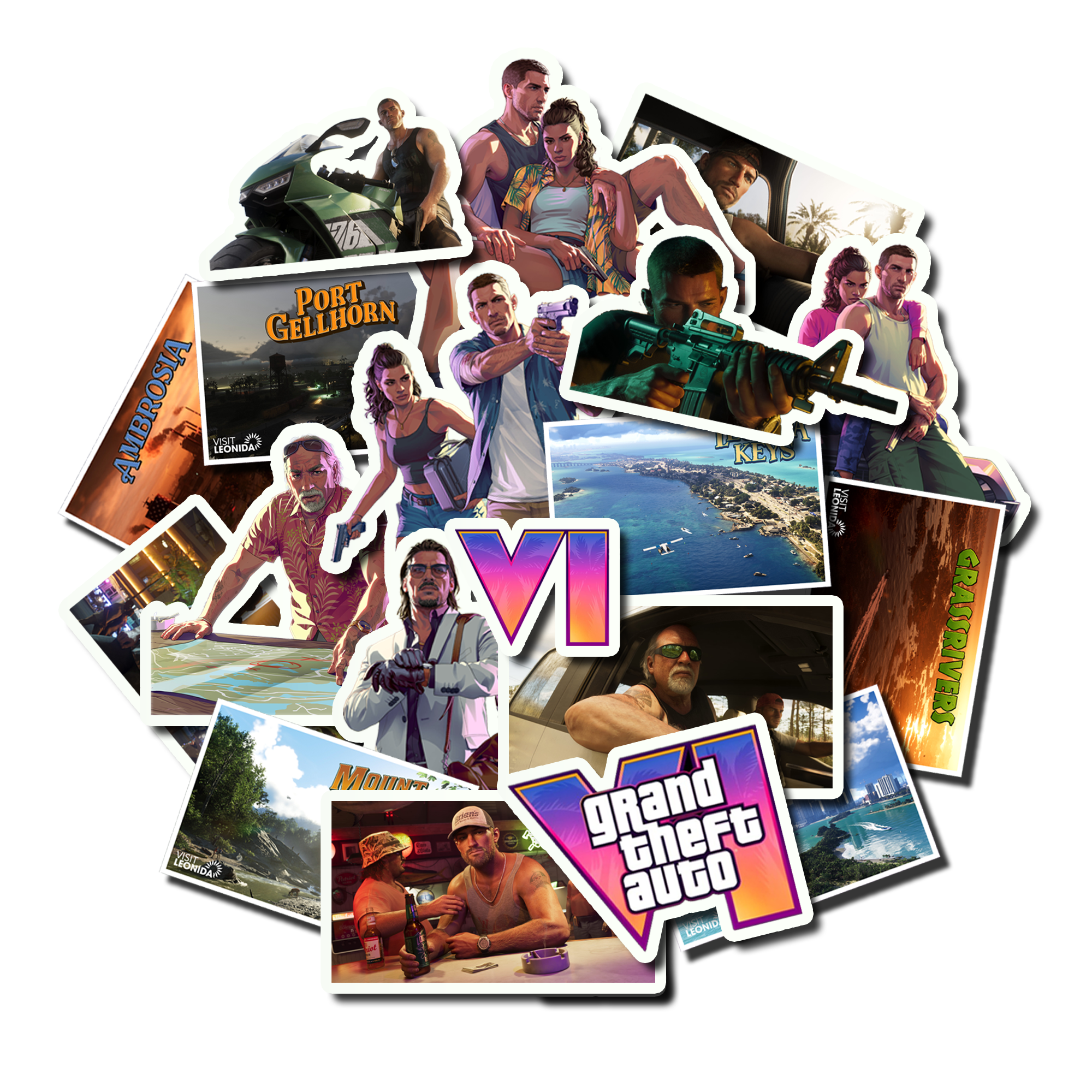 GTA 6 Stickers – Pack of 20 for Laptops, Consoles, Journals, and More