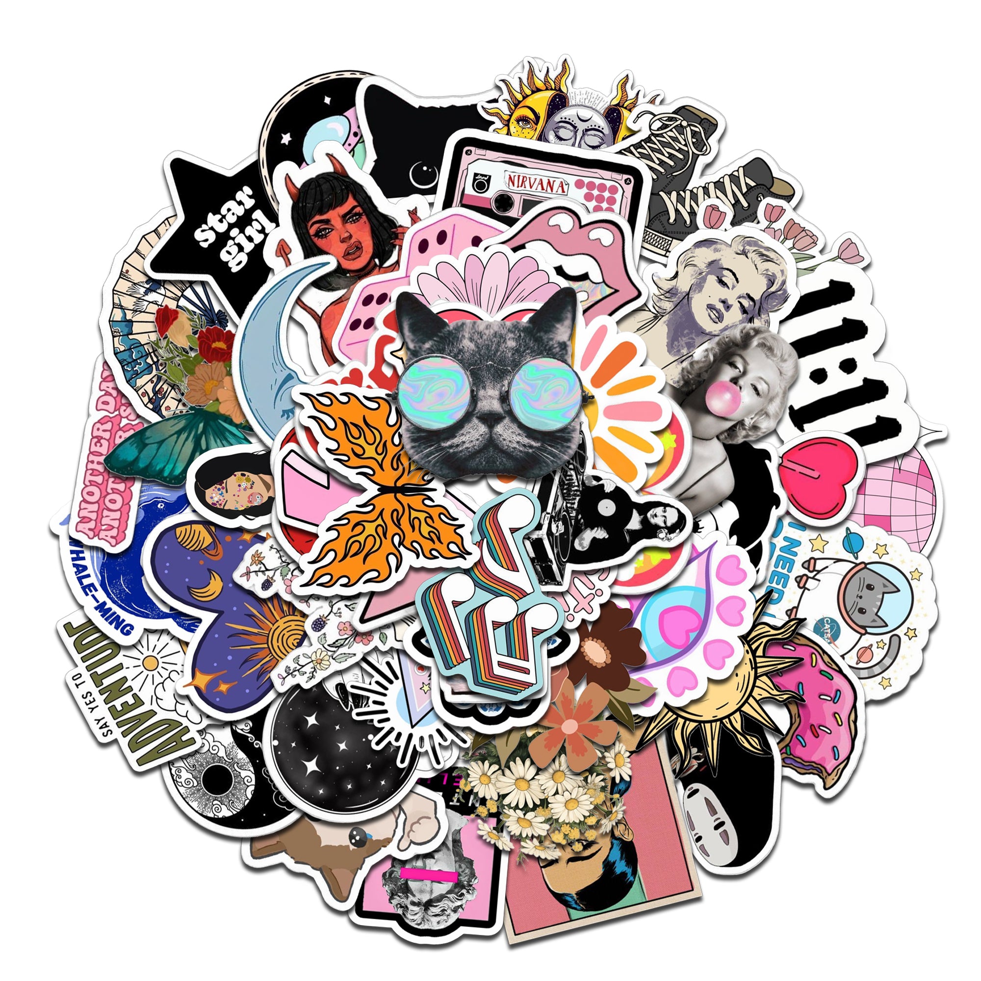 50 Pcs Aesthetic Waterproof Vinyl Stickers for Laptop, Guitar, Bottle, Scrapbook & Journaling - Pack of 50 Stickers
