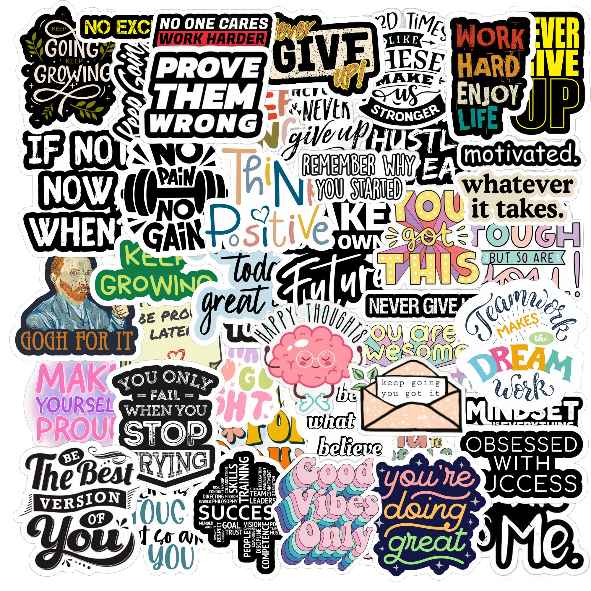 Motivational Stickers – Pack of 50 Waterproof Vinyl Decals (2.5 inch) for Laptops, Bottles & Journals