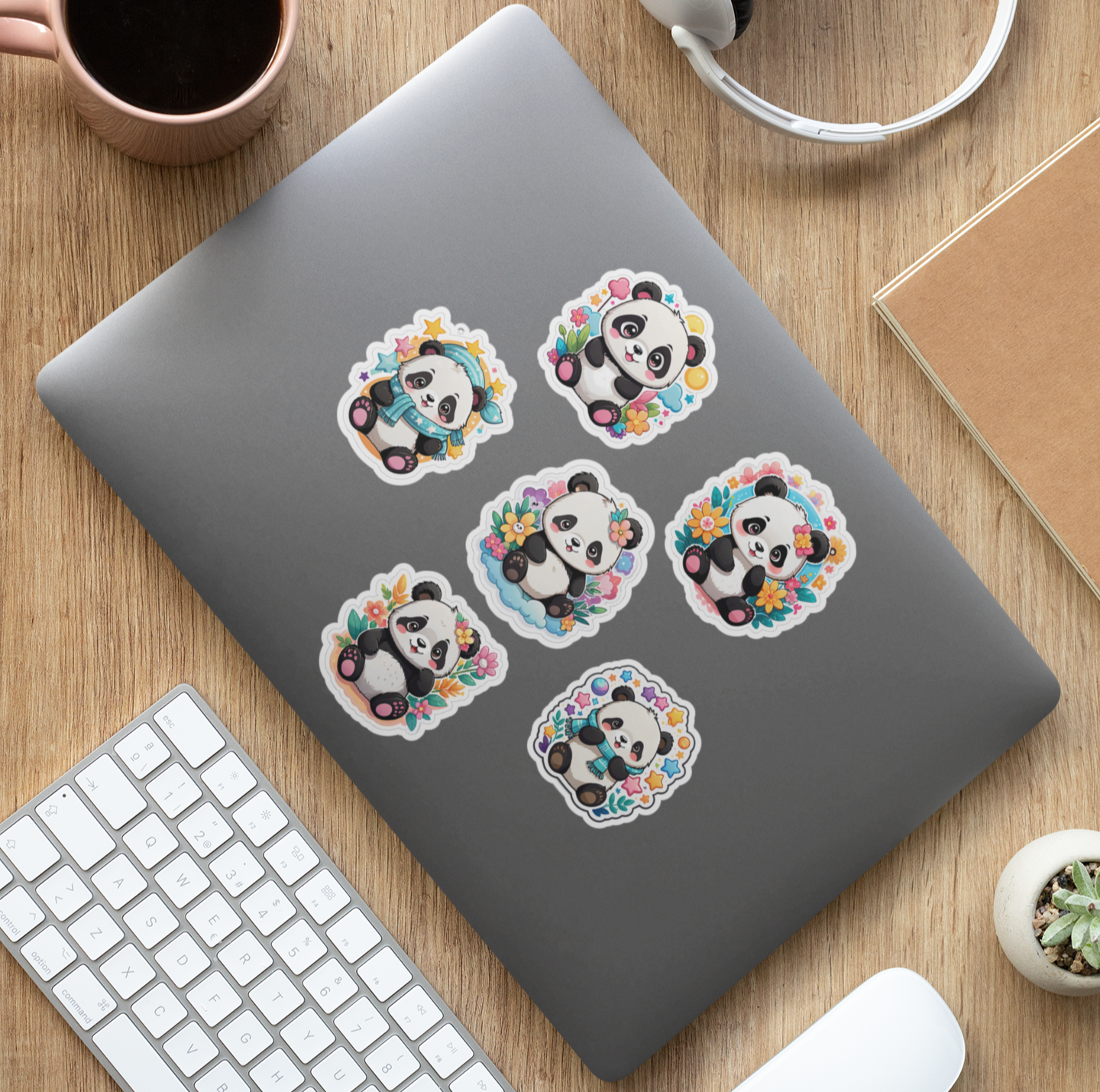 Cute Panda Stickers – Pack of 50 Waterproof Vinyl Stickers