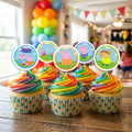 Peppa Pig cupcake toppers on decorated cupcakes