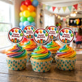 Happy Birthday cupcake toppers on decorated cupcakes