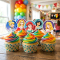 Disney Princess cupcake toppers on decorated cupcakes