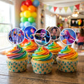 Kpop Demon Hunters cupcake toppers on decorated cupcakes