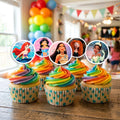 Disney Princess cupcake toppers on decorated cupcakes