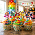 Paw Patrol Badge cupcake toppers on decorated cupcakes