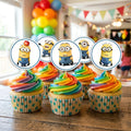 Minions Theme cupcake toppers on decorated cupcakes