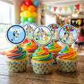 Bluey Theme cupcake toppers on decorated cupcakes