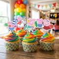 Peppa Pig cupcake toppers on decorated cupcakes
