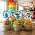 Stitch Theme cupcake toppers on decorated cupcakes