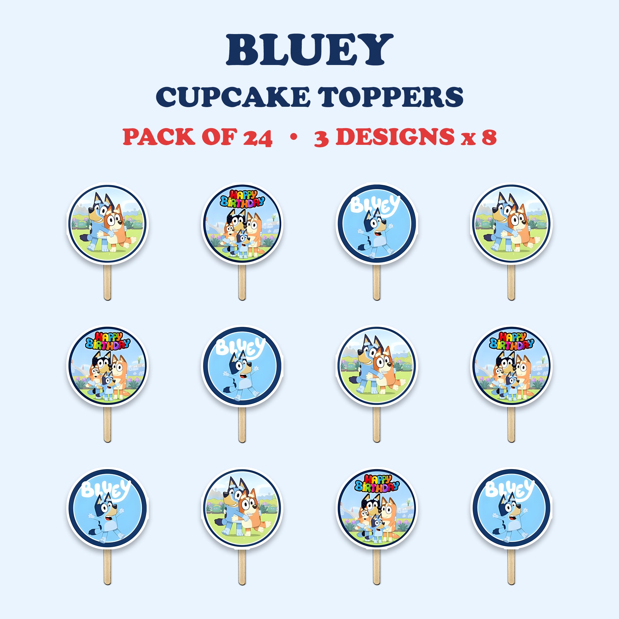 Bluey Theme cupcake toppers full design catalog