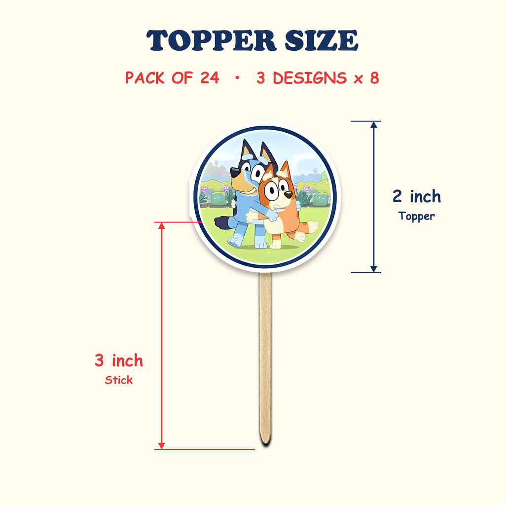 Bluey Theme cupcake toppers size chart