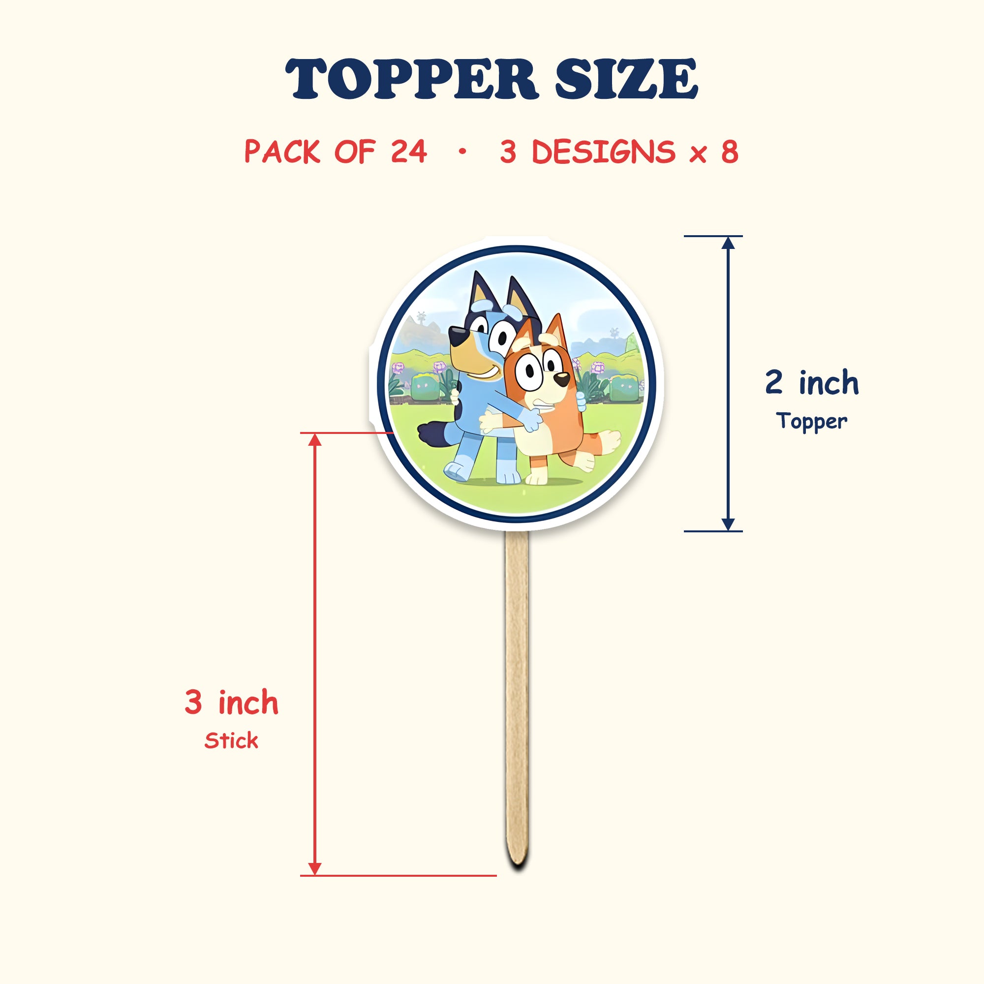 Bluey Theme cupcake toppers size chart