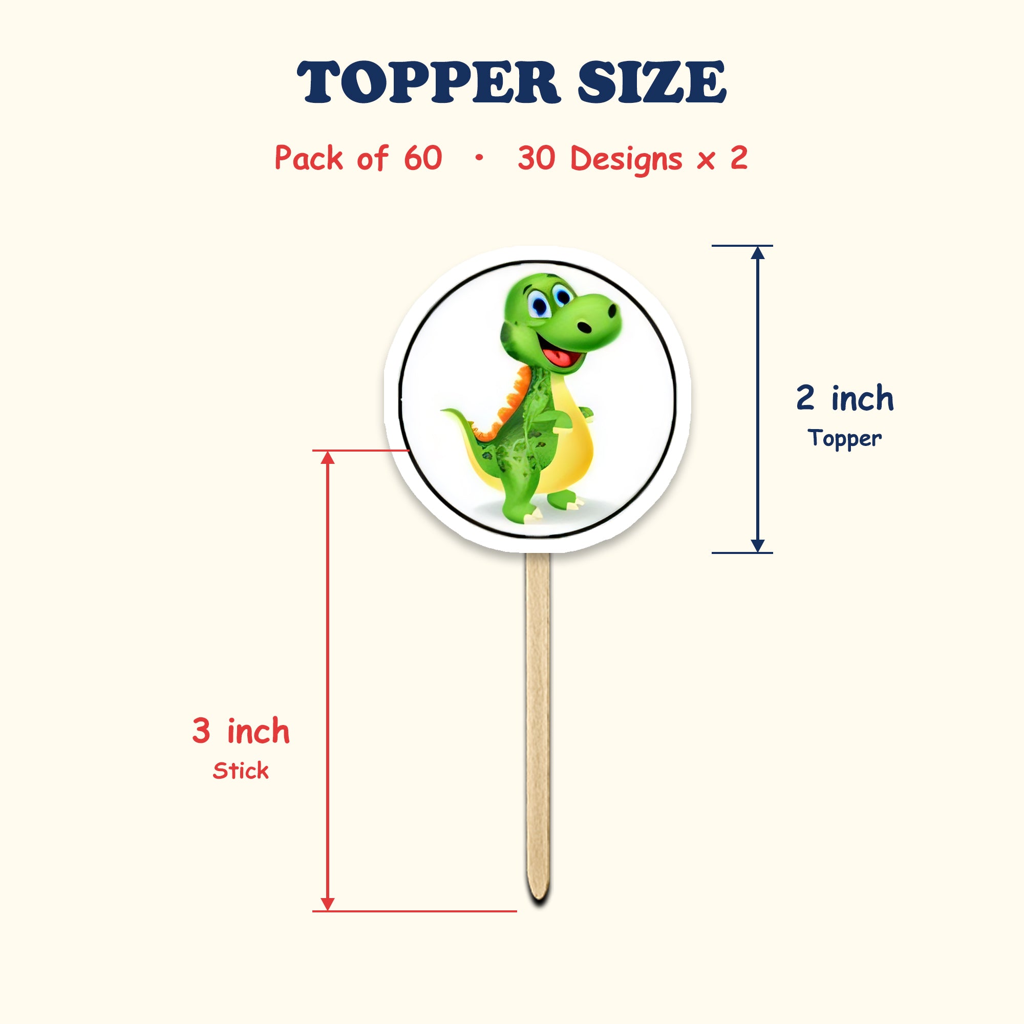 Dinosaur cupcake toppers size chart