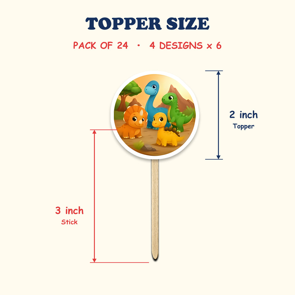 Dinosaur Theme cupcake toppers size chart