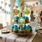Dinosaur Theme cupcake toppers party table scene