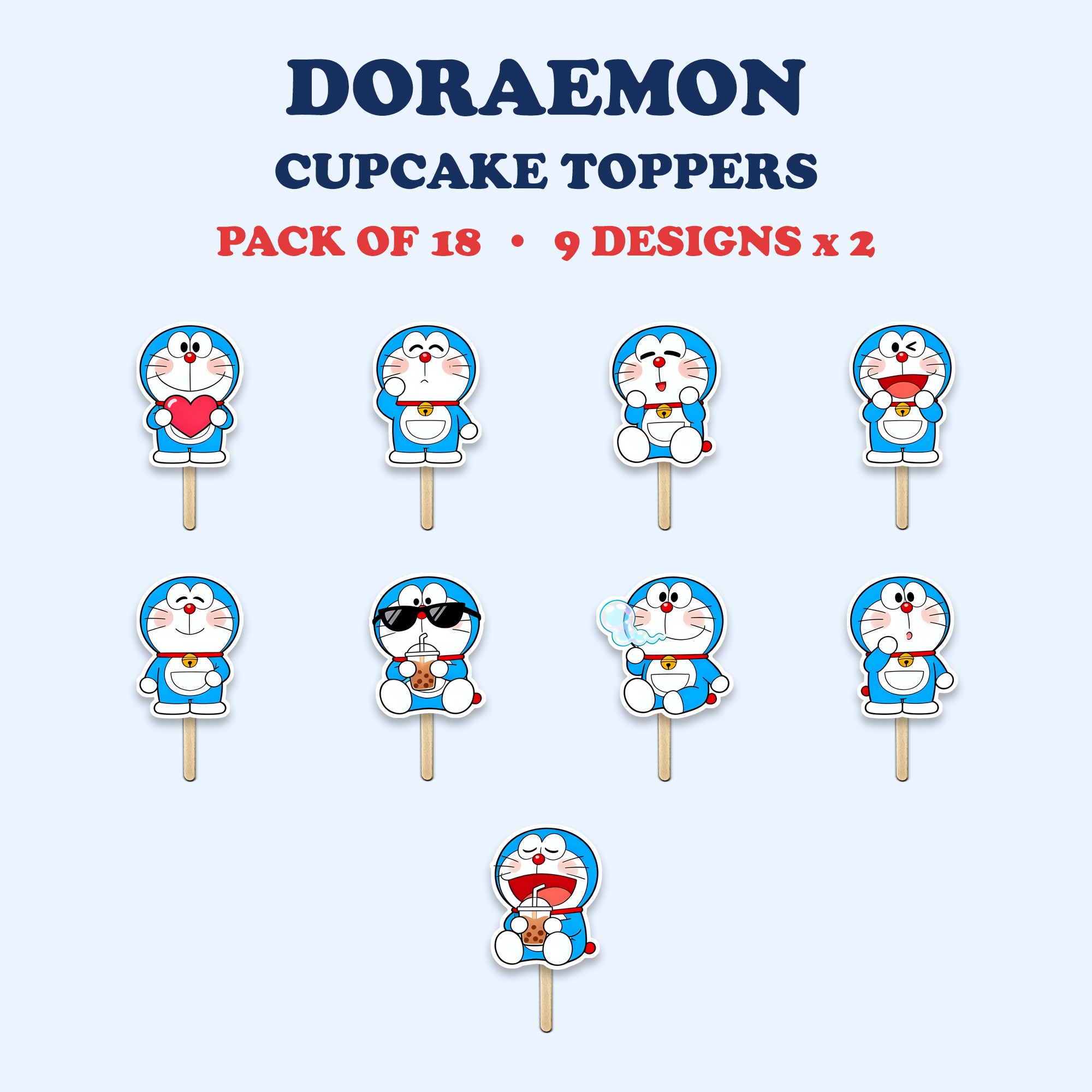Doraemon Theme cupcake toppers full design catalog