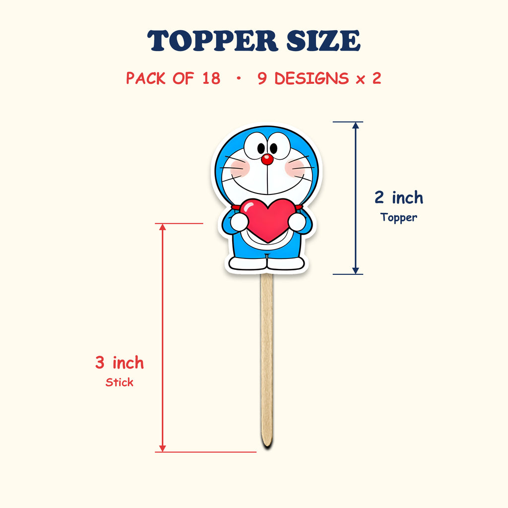 Doraemon Theme cupcake toppers size chart