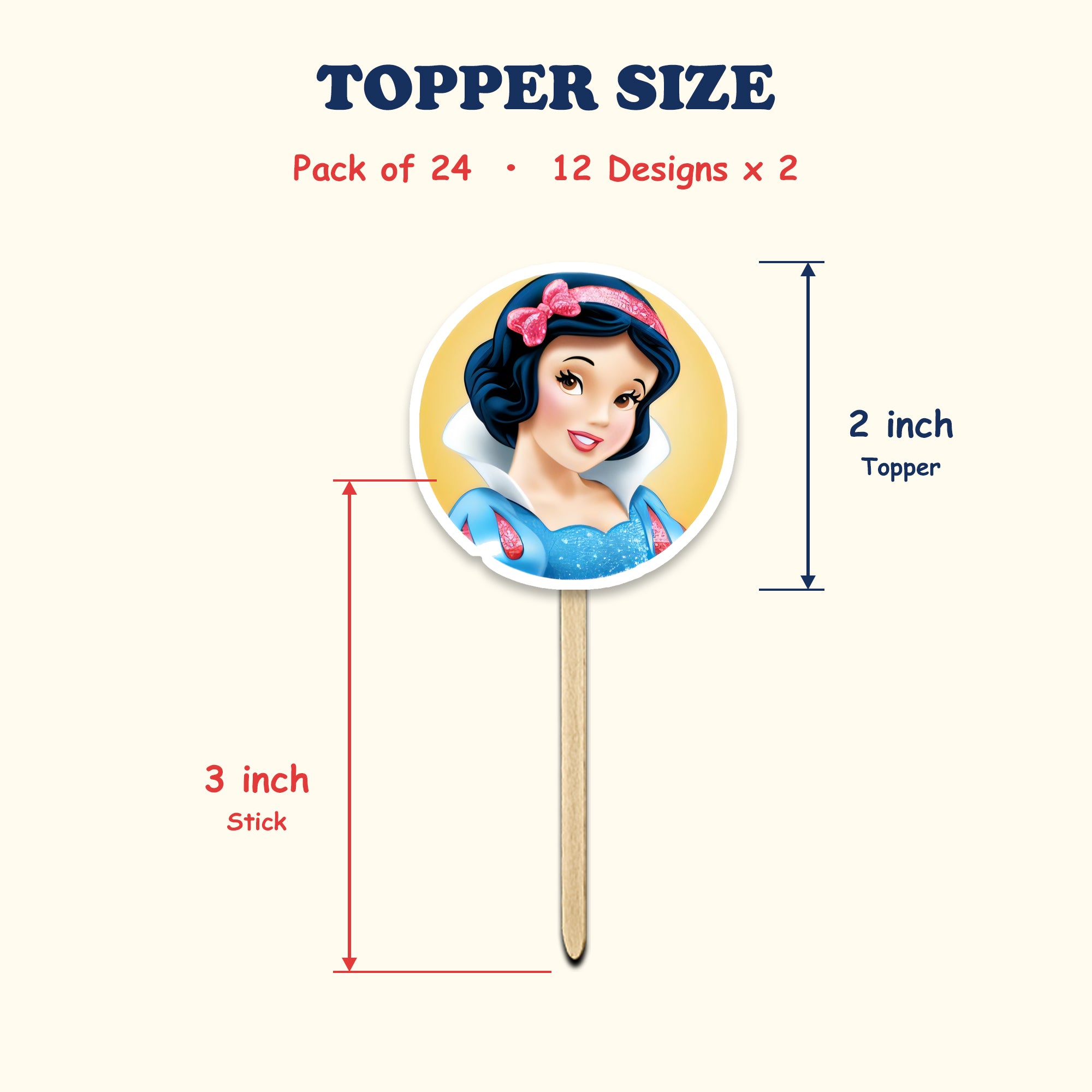 Disney Princess cupcake toppers size chart