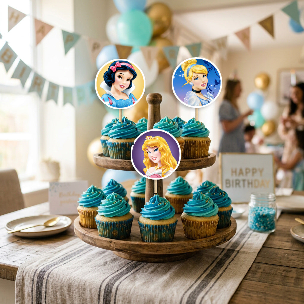 Disney Princess cupcake toppers party table scene