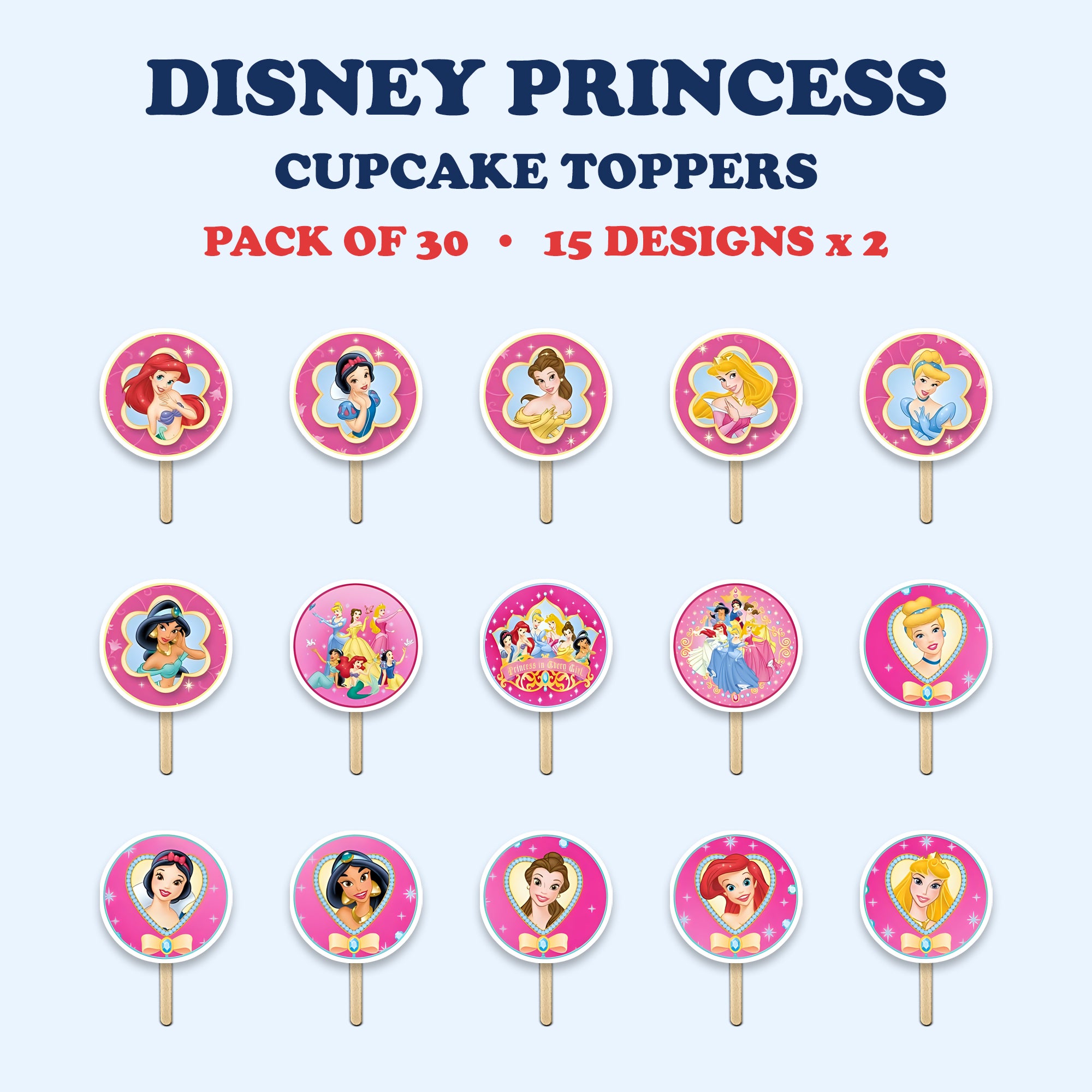 Disney Princess Theme cupcake toppers full design catalog