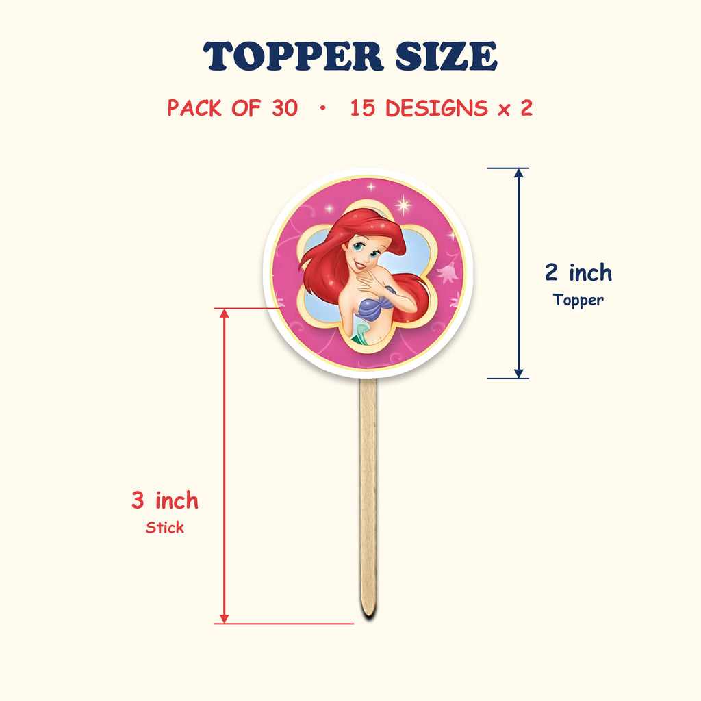 Disney Princess Theme cupcake toppers size chart
