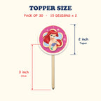 Disney Princess Theme cupcake toppers size chart