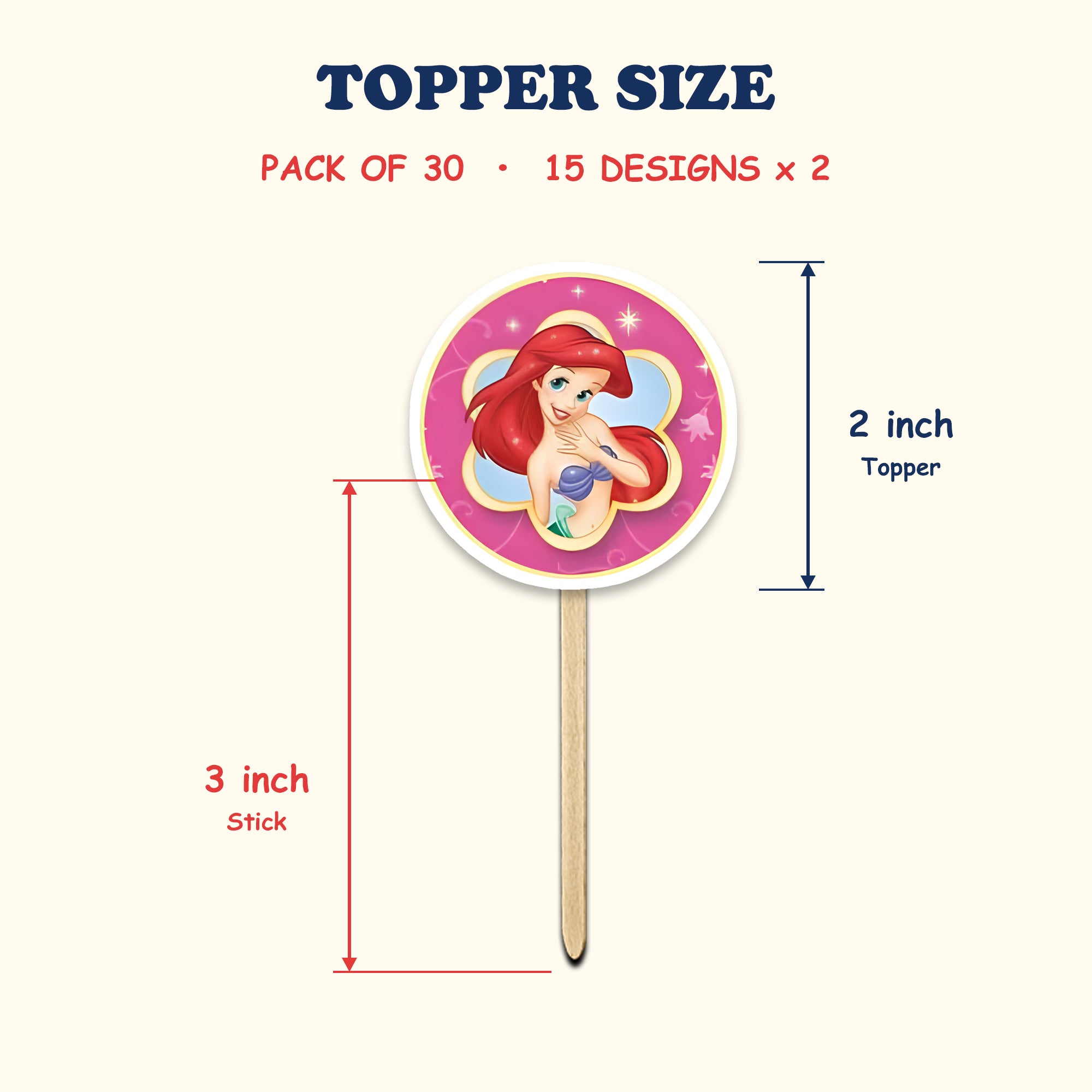 Disney Princess Theme cupcake toppers size chart