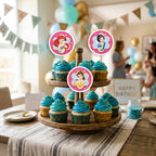 Disney Princess Theme cupcake toppers party table scene
