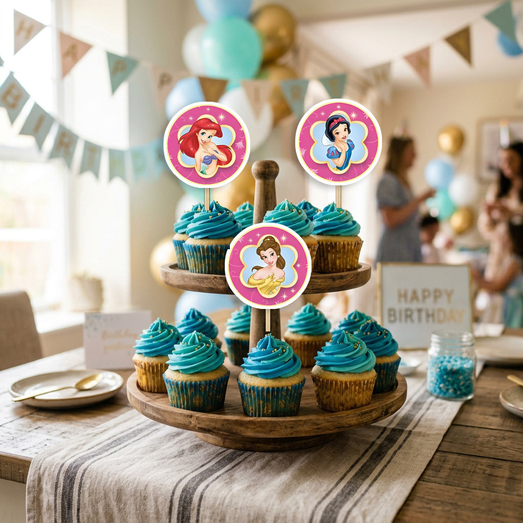 Disney Princess Theme cupcake toppers party table scene