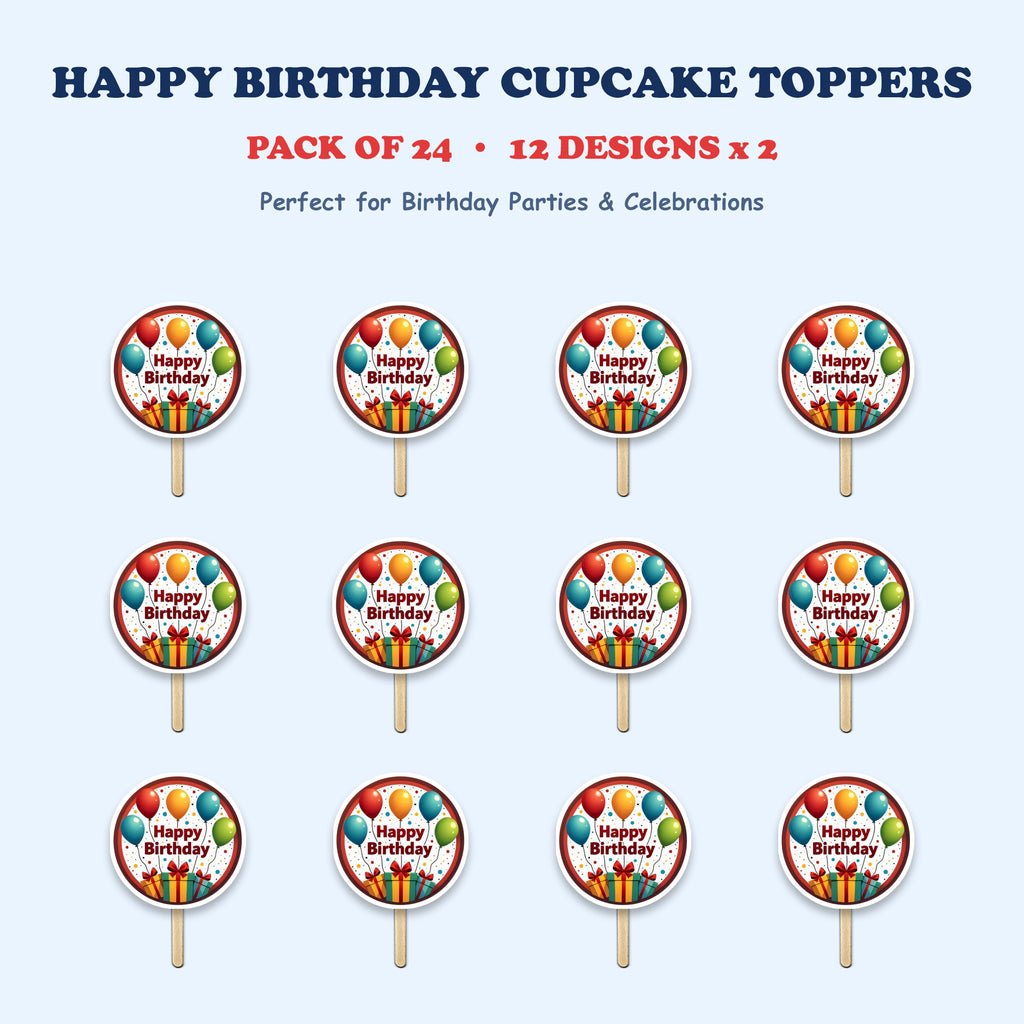 Happy Birthday cupcake toppers full design catalog