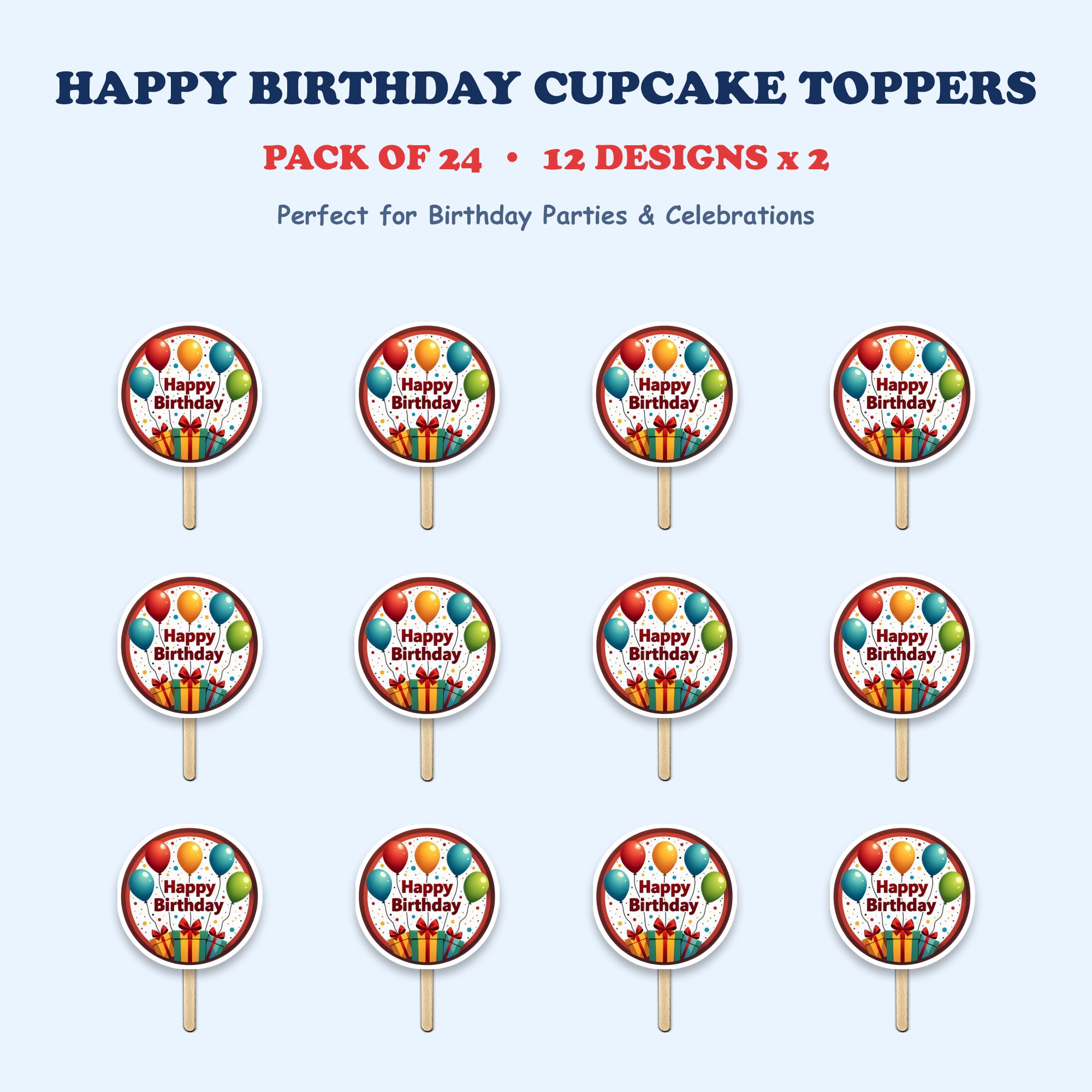 Happy Birthday cupcake toppers full design catalog