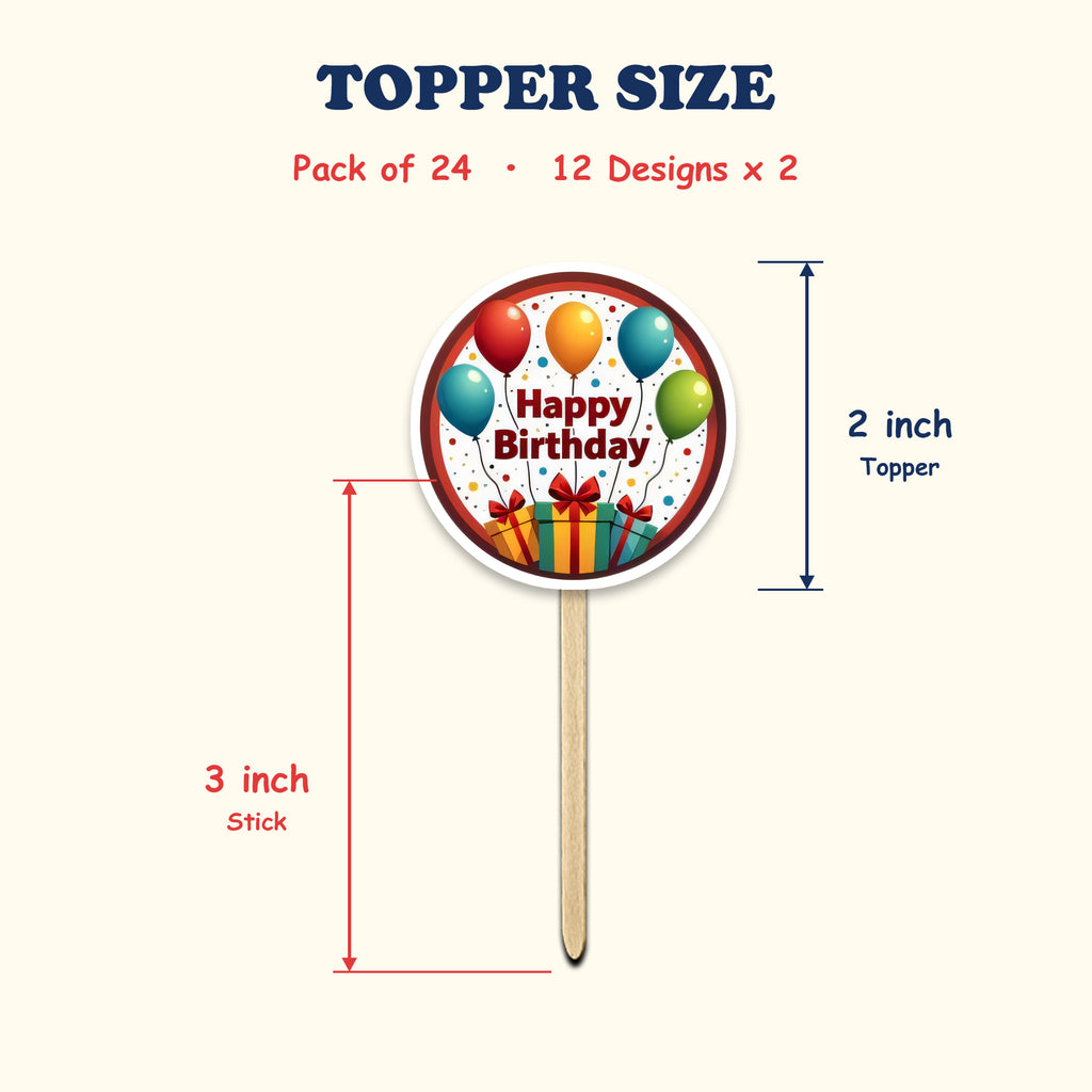 Happy Birthday cupcake toppers size chart