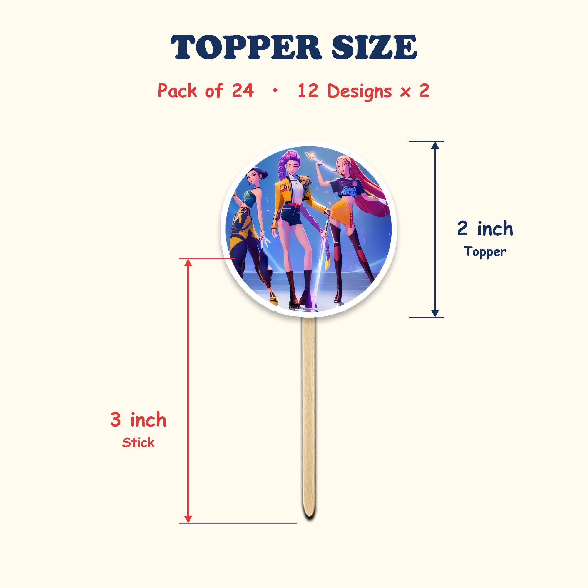 Kpop Demon Hunters cupcake toppers size chart