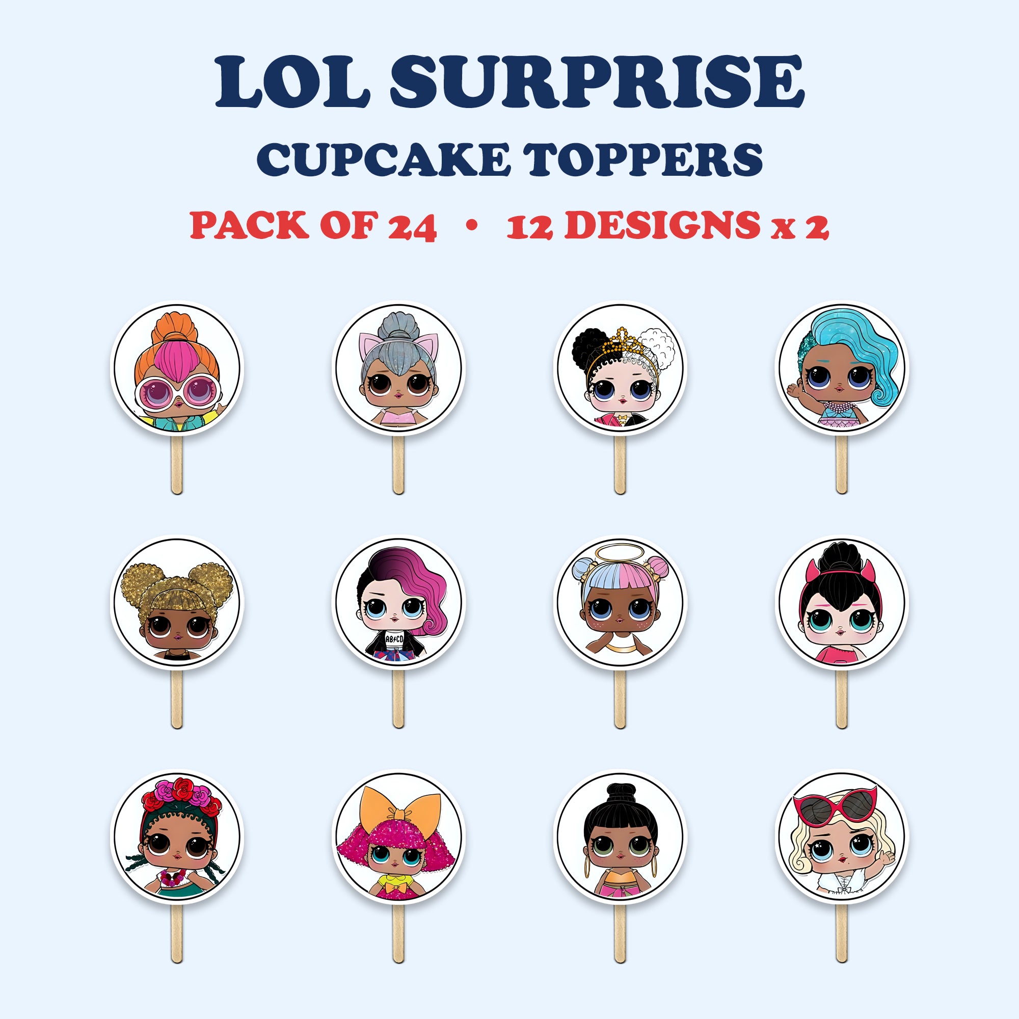 LOL Surprise Theme cupcake toppers full design catalog