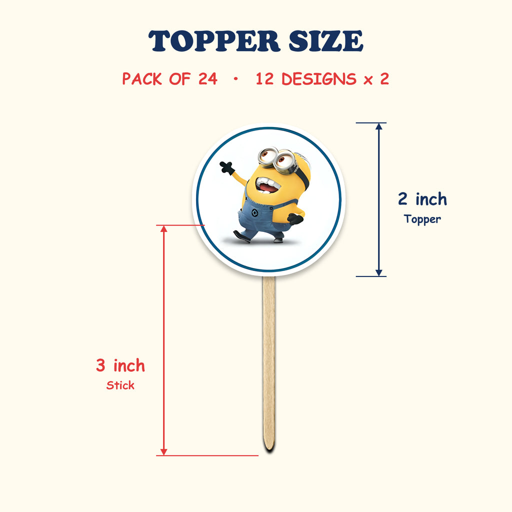 Minions Theme cupcake toppers size chart