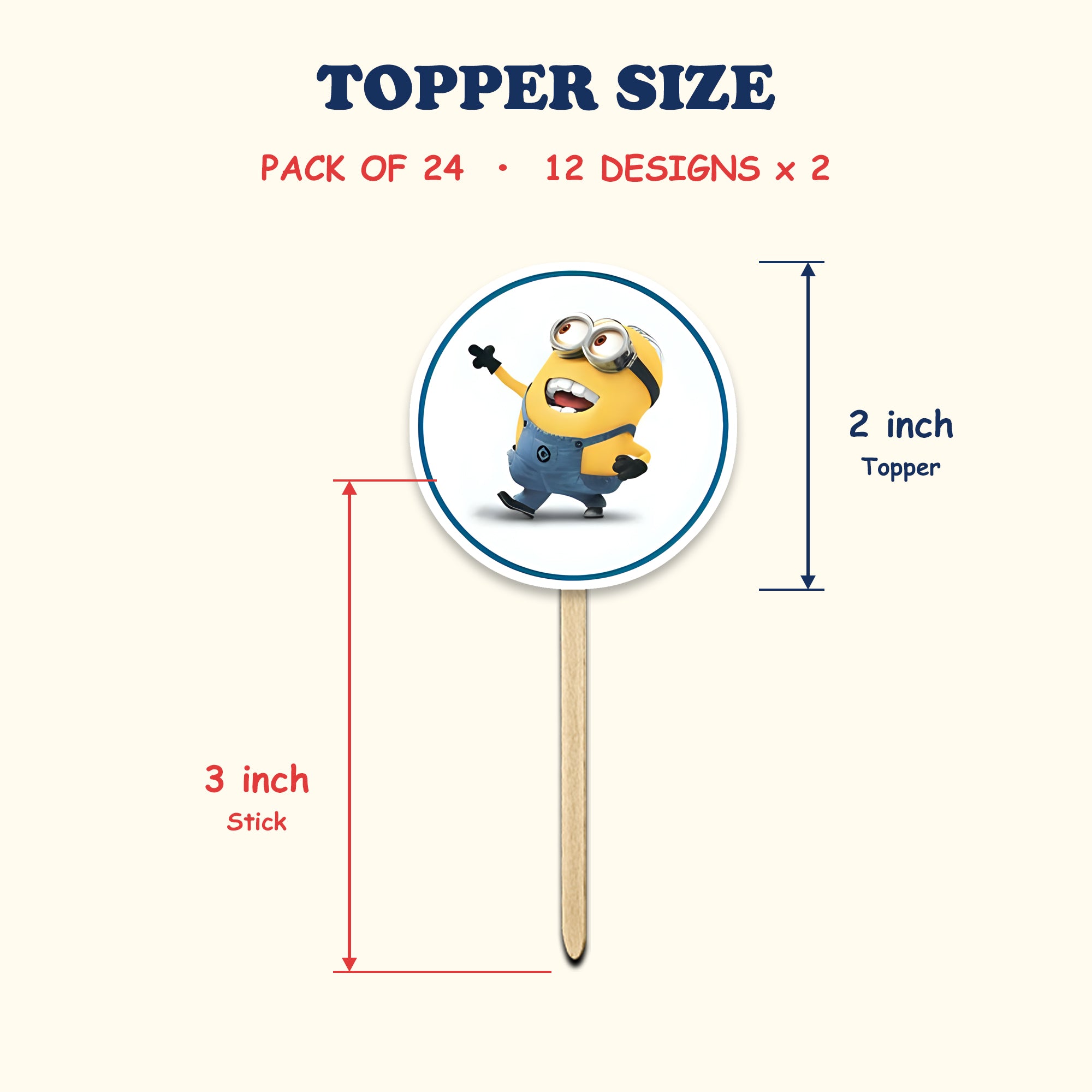 Minions Theme cupcake toppers size chart