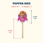 Paw Patrol Badge cupcake toppers size chart