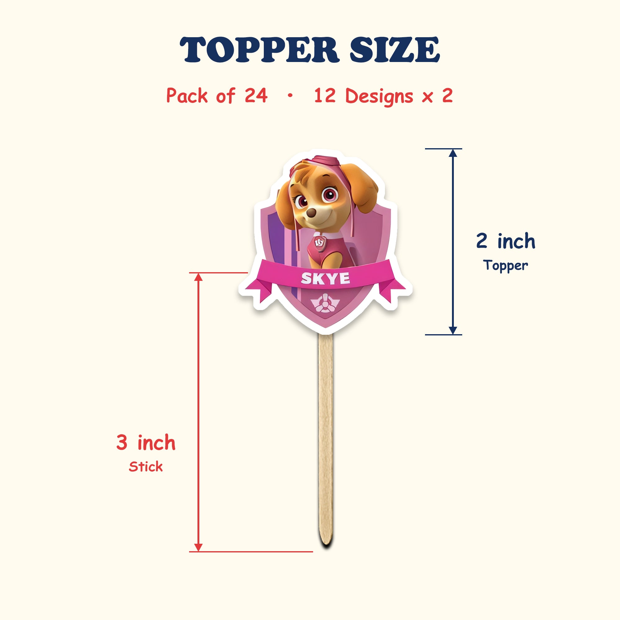 Paw Patrol Badge cupcake toppers size chart
