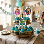 Paw Patrol Badge cupcake toppers party table scene