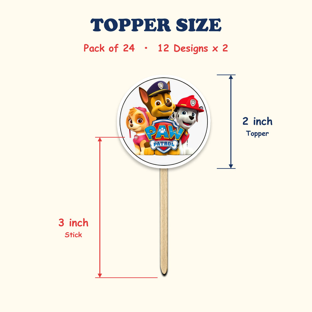 Paw Patrol Character cupcake toppers size chart