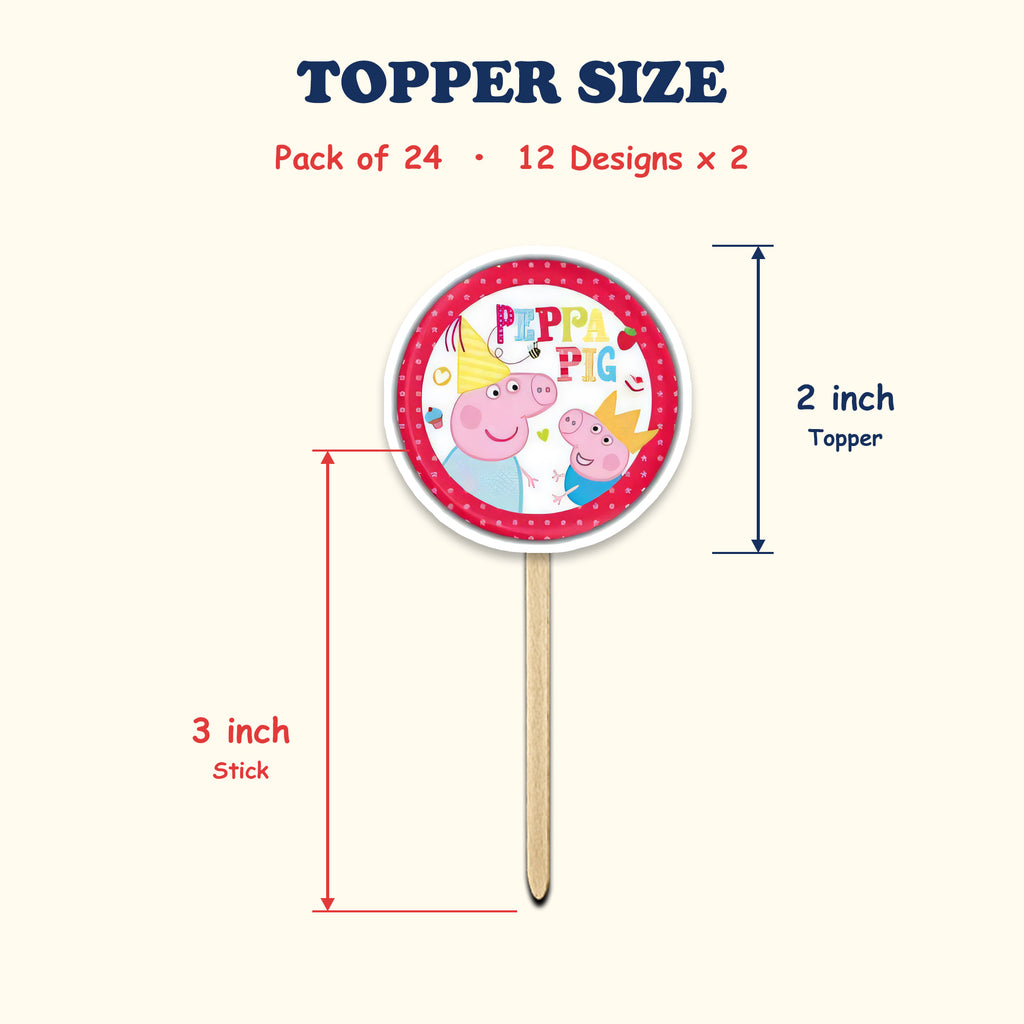 Peppa Pig cupcake toppers size chart