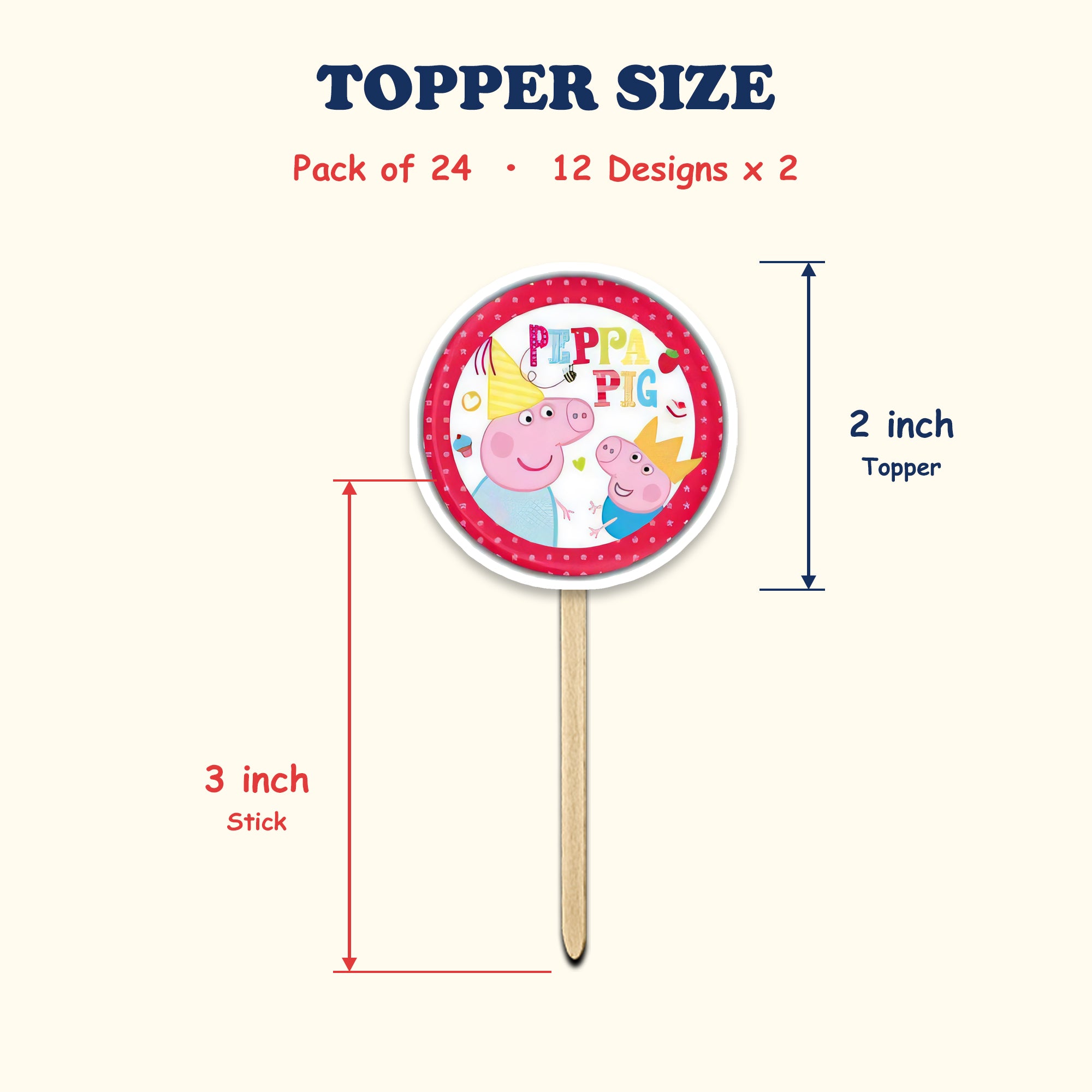 Peppa Pig cupcake toppers size chart