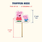 Peppa Pig Theme cupcake toppers size chart