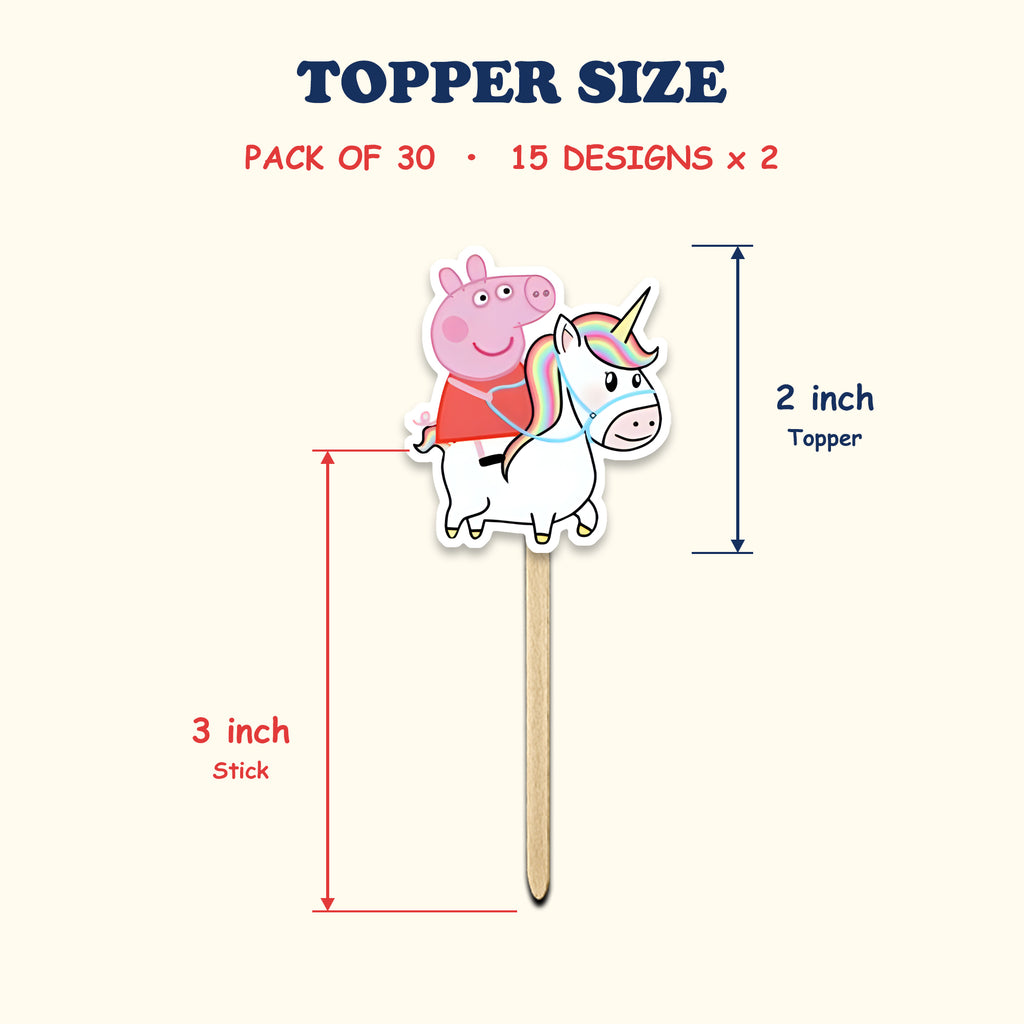 Peppa Pig cupcake toppers size chart