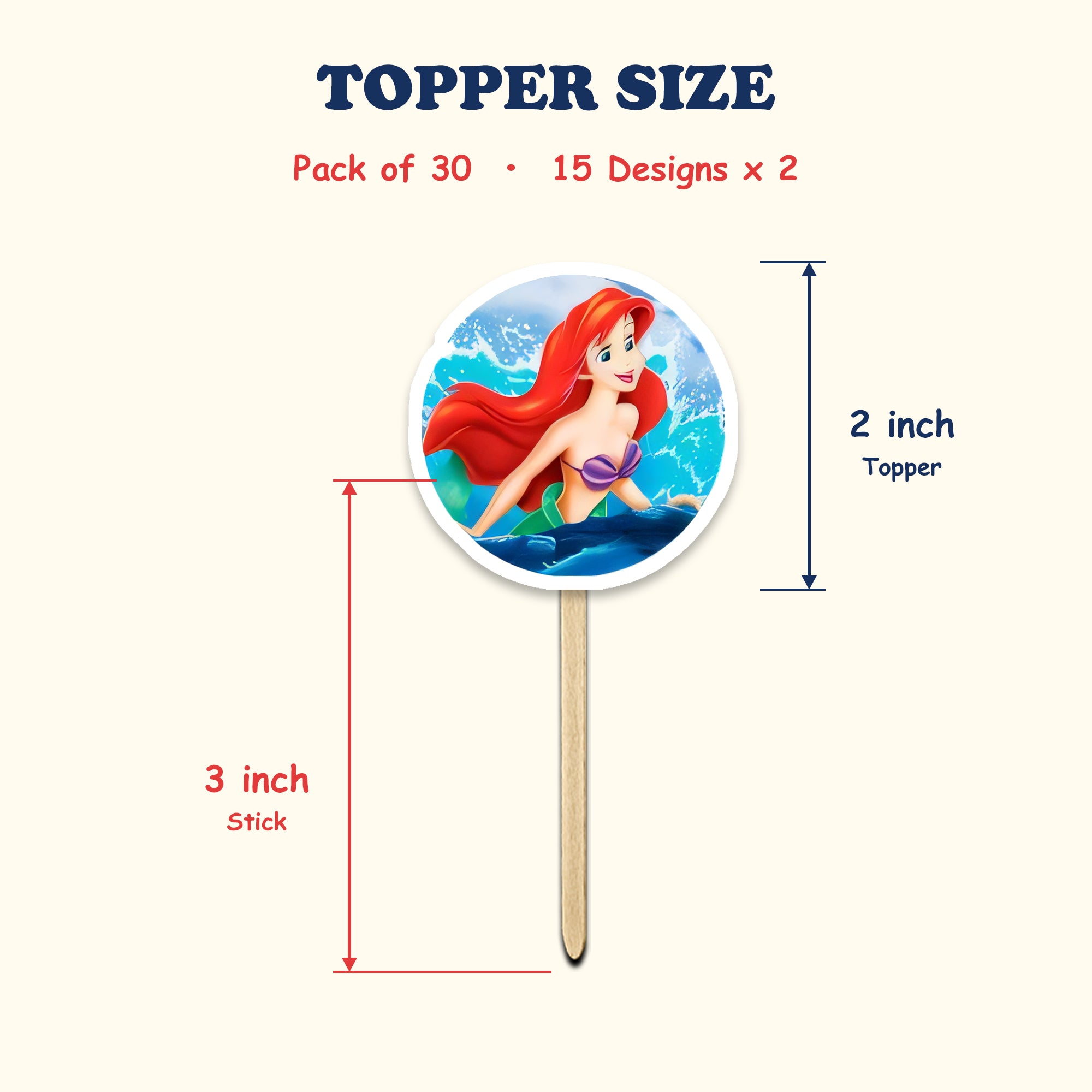 Disney Princess cupcake toppers size chart