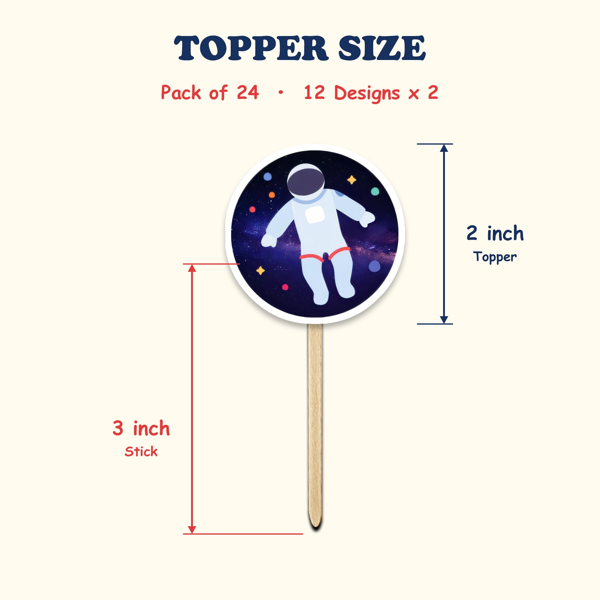 Space Galaxy cupcake toppers size chart